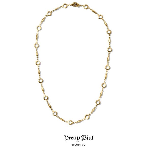 18K Yellow Gold Plated Ooh Link Necklace - 17.5" - Picture 1 of 2